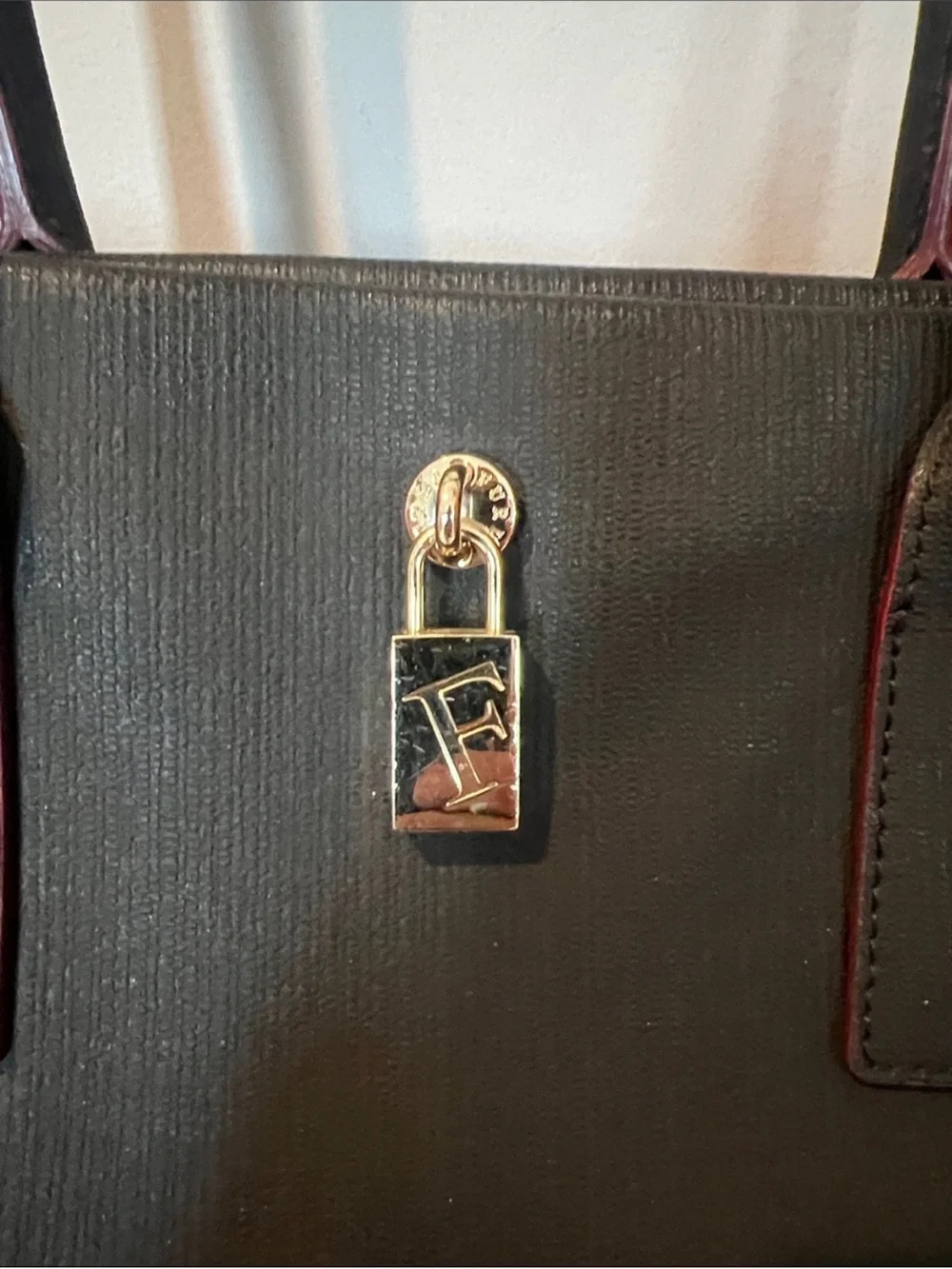 Furla Milano Leather Tote with Gold Padlock